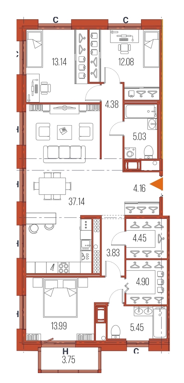 3-комнатная, 109 м² — ЖК ЖК Legenda Героев