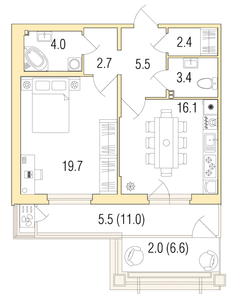 1-комнатная, 62 м² — ЖК ЖК Жемчужный берег