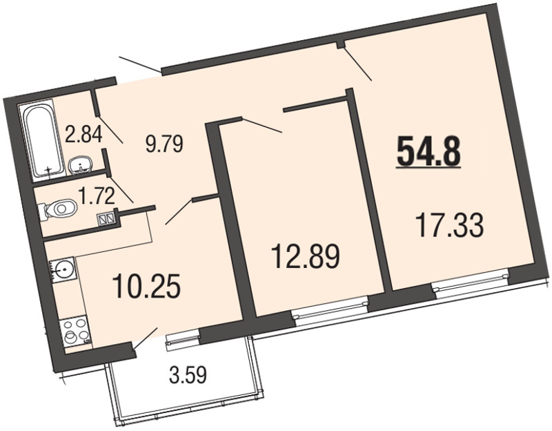 2-комнатная, 55 м² — ЖК ЖК ЭкоСити