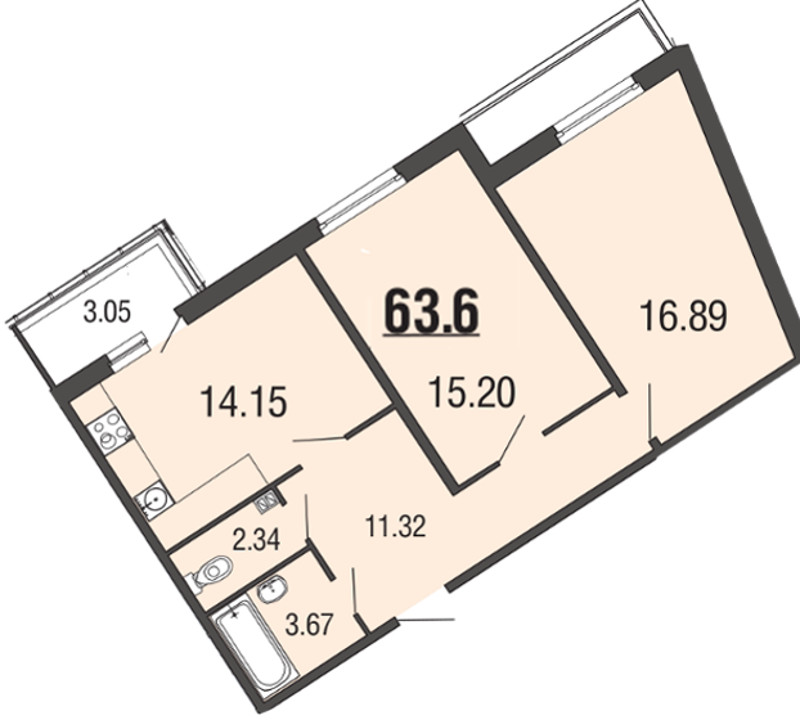 2-комнатная, 64 м² — ЖК ЖК ЭкоСити