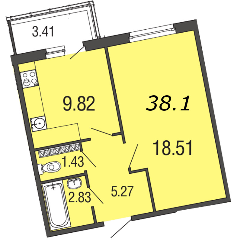 1-комнатная, 38 м² — ЖК ЖК ЭкоСити