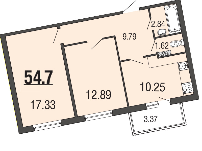 2-комнатная, 55 м² — ЖК ЖК ЭкоСити