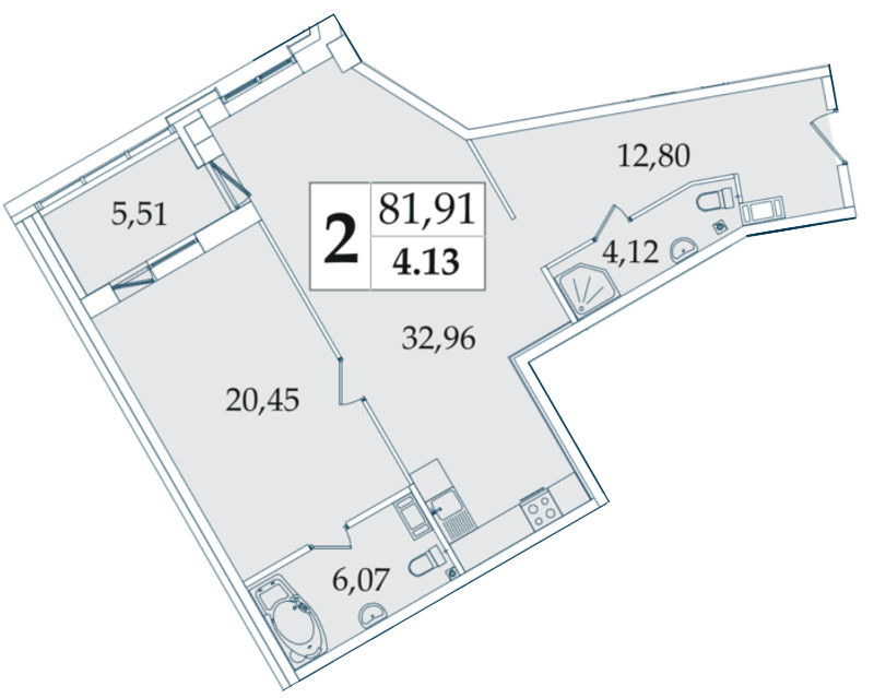 1-комнатная, 82 м² — ЖК МФК Аватар (МФК Avatar)
