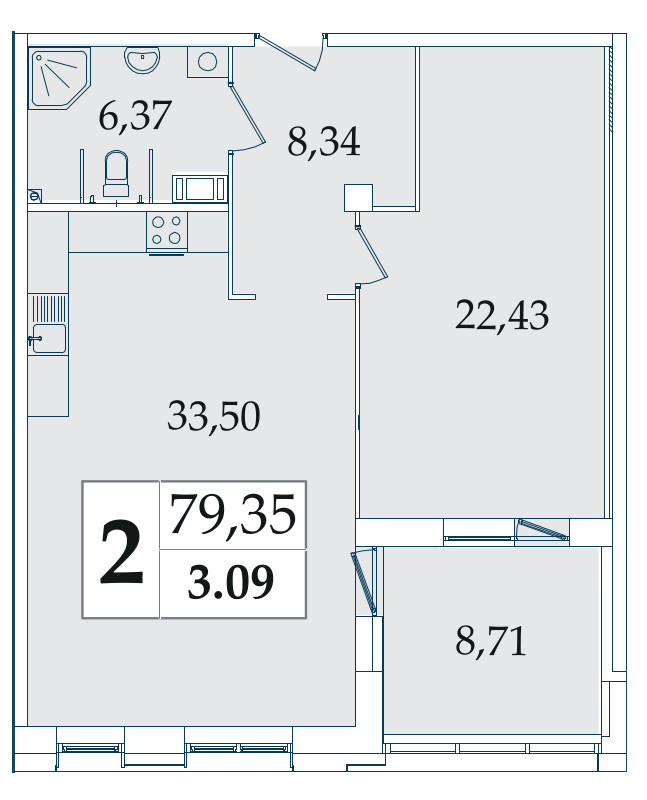 1-комнатная, 80 м² — ЖК МФК Аватар (МФК Avatar)