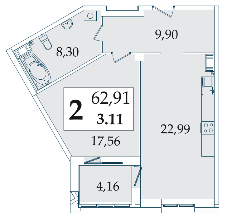 1-комнатная, 64 м² — ЖК МФК Аватар (МФК Avatar)