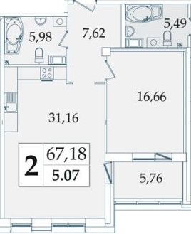 1-комнатная, 67 м² — ЖК МФК Аватар (МФК Avatar)