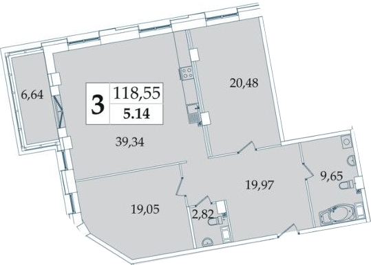 2-комнатная, 119 м² — ЖК МФК Аватар (МФК Avatar)