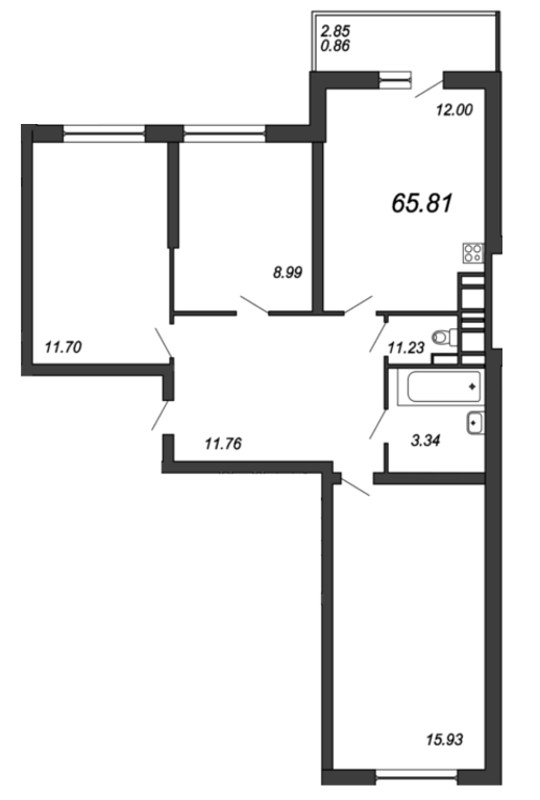 3-комнатная, 66 м² — ЖК ЖК Живи В Курортном