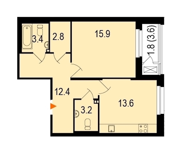 1-комнатная, 53 м² — ЖК ЖК Жемчужный берег