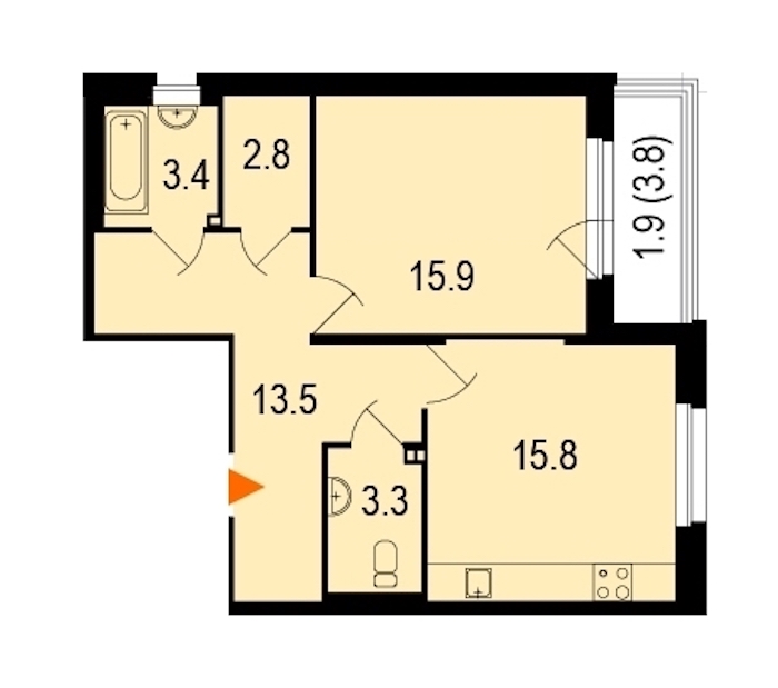 1-комнатная, 57 м² — ЖК ЖК Жемчужный берег