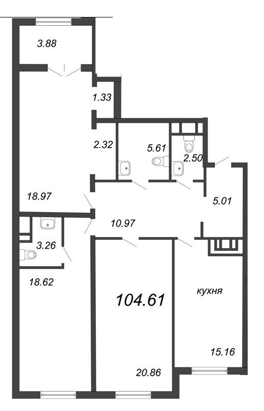 3-комнатная, 106 м² — ЖК Клубный дом Петровский квартал на воде