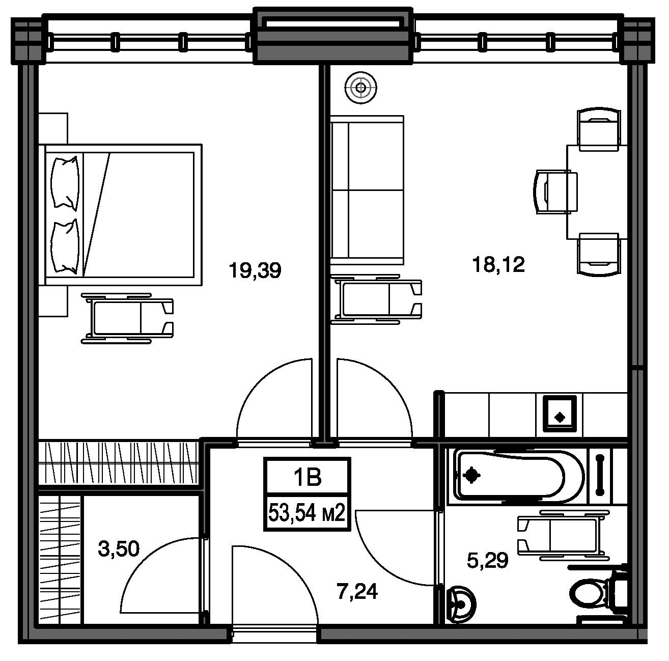 1-комнатная, 54 м² — ЖК Клубный дом Loft Na Srednem (Лофт На Среднем)