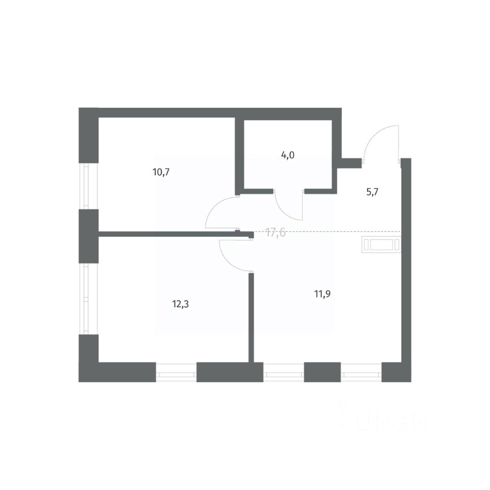 2-комнатная, 44.78 м² — ЖК ЖК НьюПитер (NEWПИТЕР)