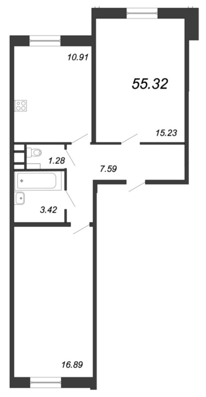2-комнатная, 55 м² — ЖК ЖК Живи В Курортном
