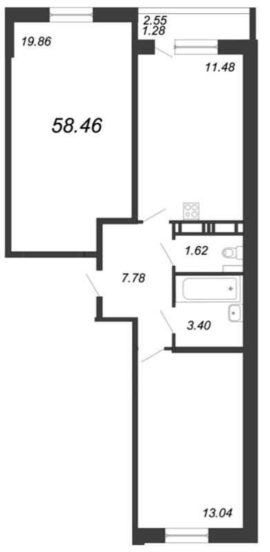 2-комнатная, 58 м² — ЖК ЖК Живи В Курортном
