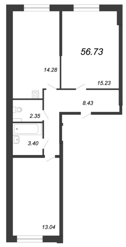 2-комнатная, 57 м² — ЖК ЖК Живи В Курортном