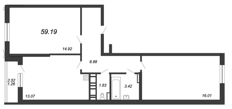 2-комнатная, 59 м² — ЖК ЖК Живи В Курортном