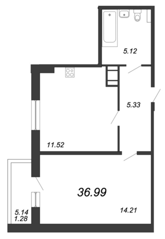 1-комнатная, 37 м² — ЖК ЖК Живи В Курортном