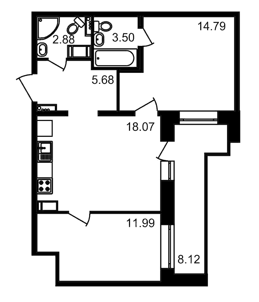 2-комнатная, 65 м² — ЖК ЖК Елизаровский
