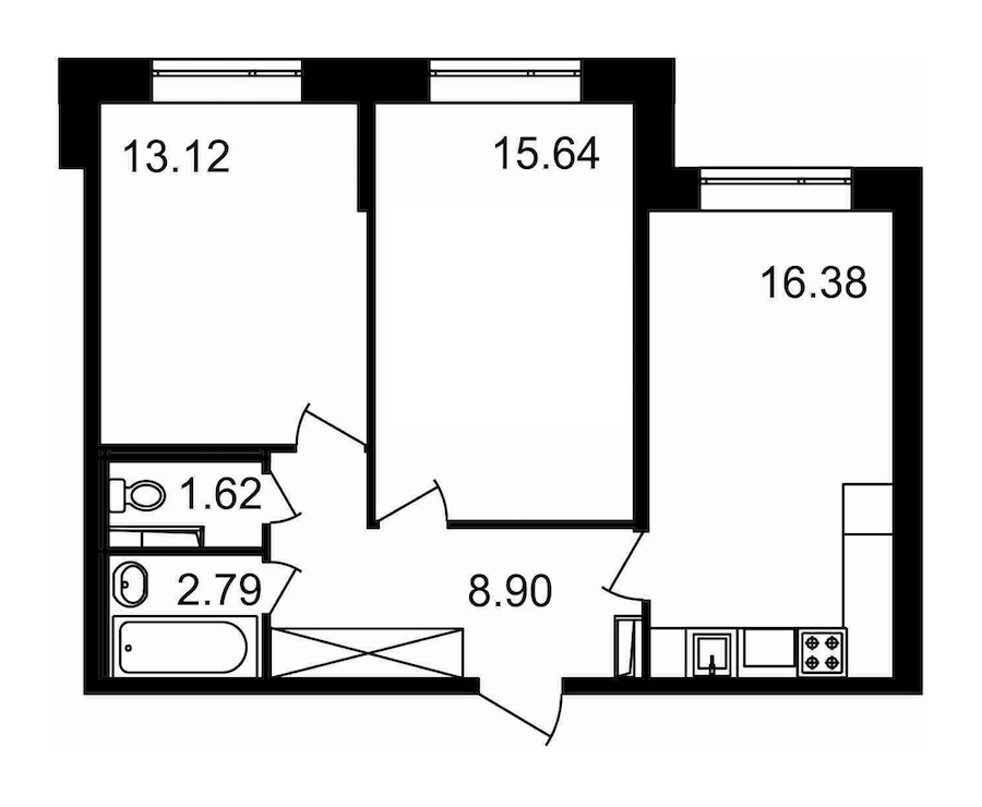 2-комнатная, 58 м² — ЖК ЖК Елизаровский
