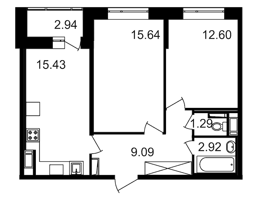 2-комнатная, 60 м² — ЖК ЖК Елизаровский