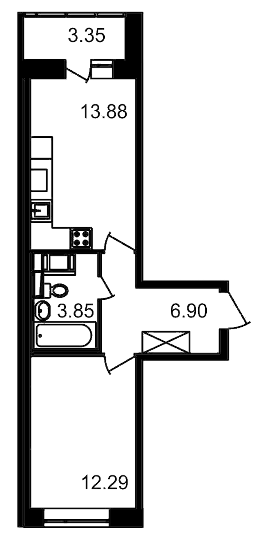 1-комнатная, 41 м² — ЖК ЖК Елизаровский