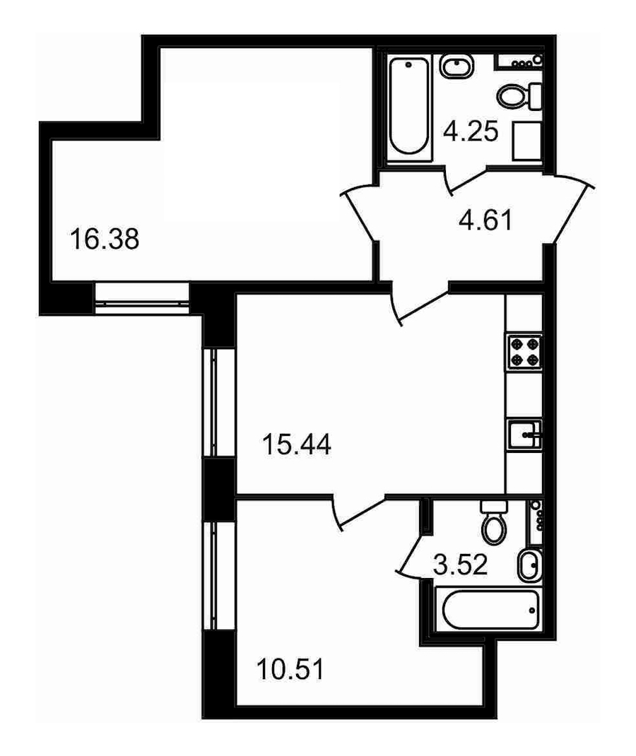 2-комнатная, 55 м² — ЖК ЖК Елизаровский
