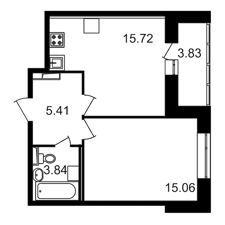 1-комнатная, 44 м² — ЖК ЖК Елизаровский