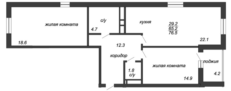 2-комнатная, 77 м² — ЖК ЖК Лайф Лесная
