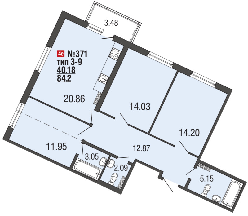 3-комнатная, 84 м² — ЖК ЖК ЭкоСити
