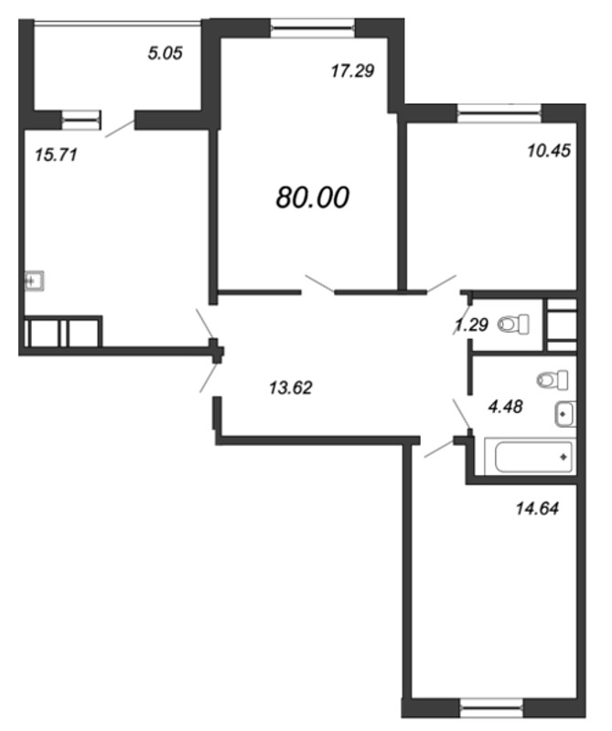 3-комнатная, 80 м² — ЖК ЖК Мурино 2019