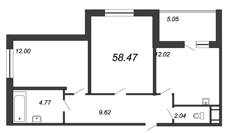 2-комнатная, 58 м² — ЖК ЖК Мурино 2019