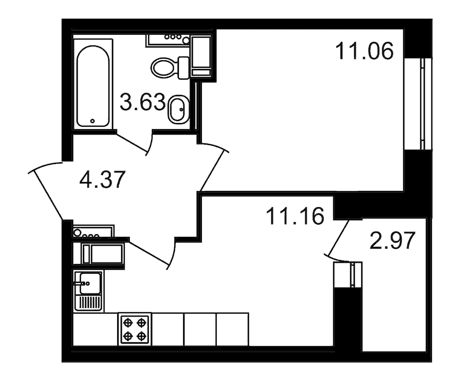 1-комнатная, 33 м² — ЖК ЖК Елизаровский
