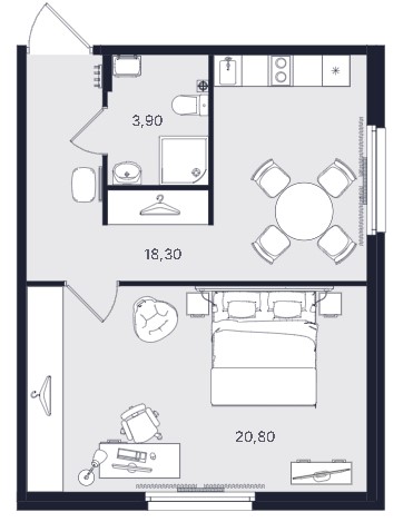 1-комнатная, 43 м² — ЖК ЖК «Апартаменты Интуит (IN2IT)»