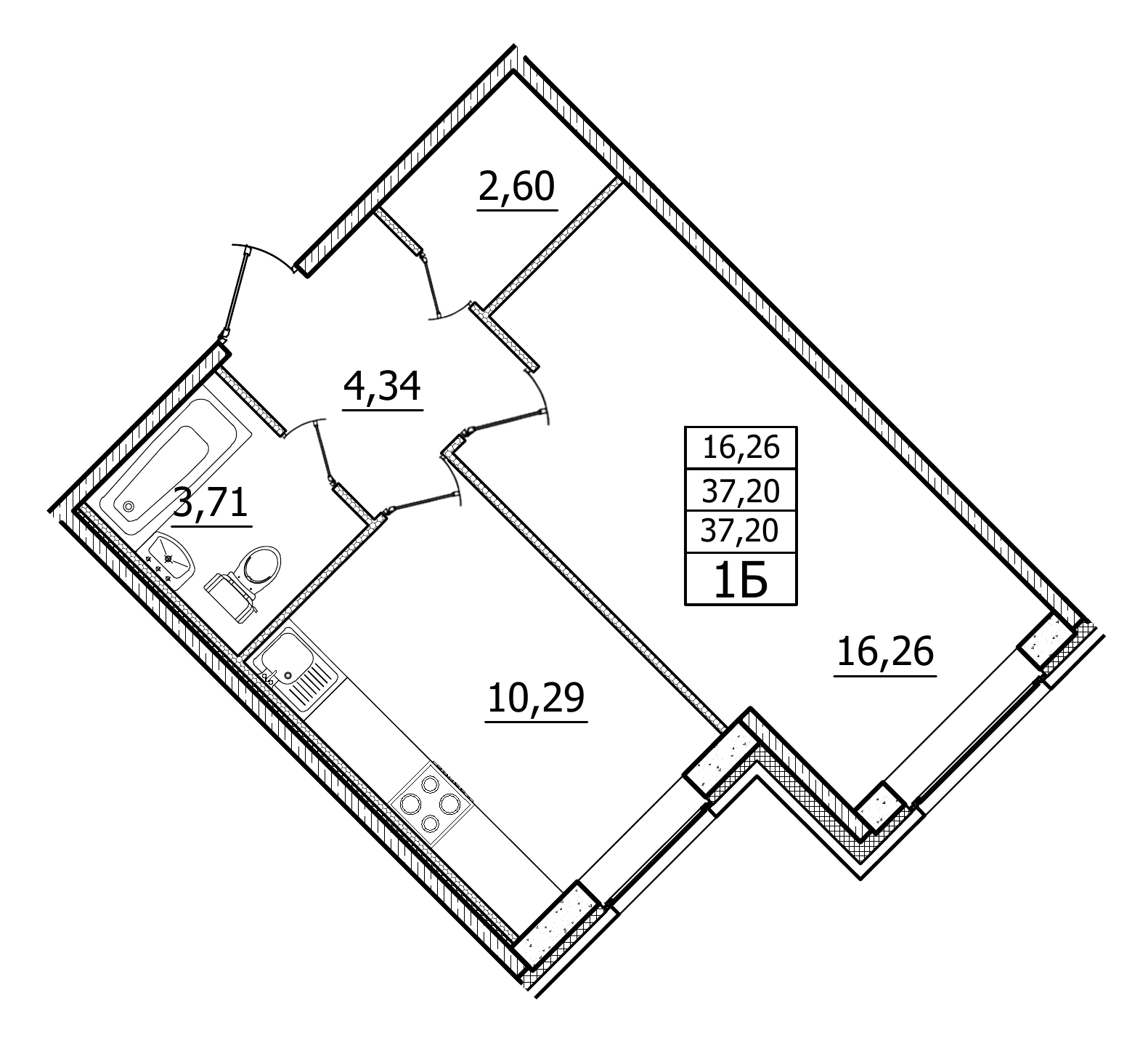 1-комнатная, 37 м² — ЖК ЖК Дюна