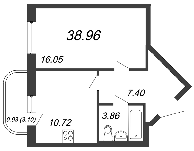 1-комнатная, 39 м² — ЖК ЖК Энфилд