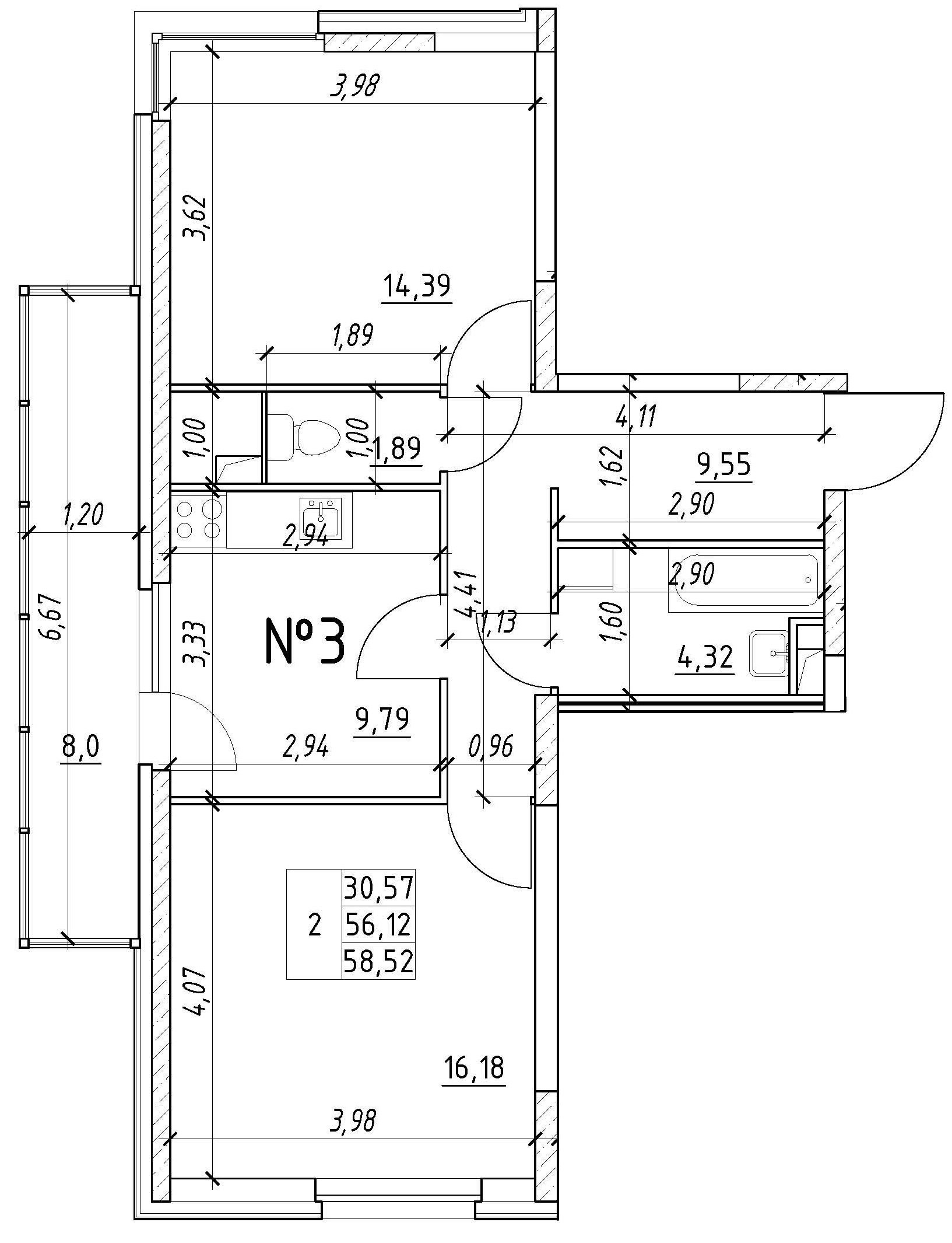 2-комнатная, 59 м² — ЖК Ап-квартал Московский (Up-квартал Московский)
