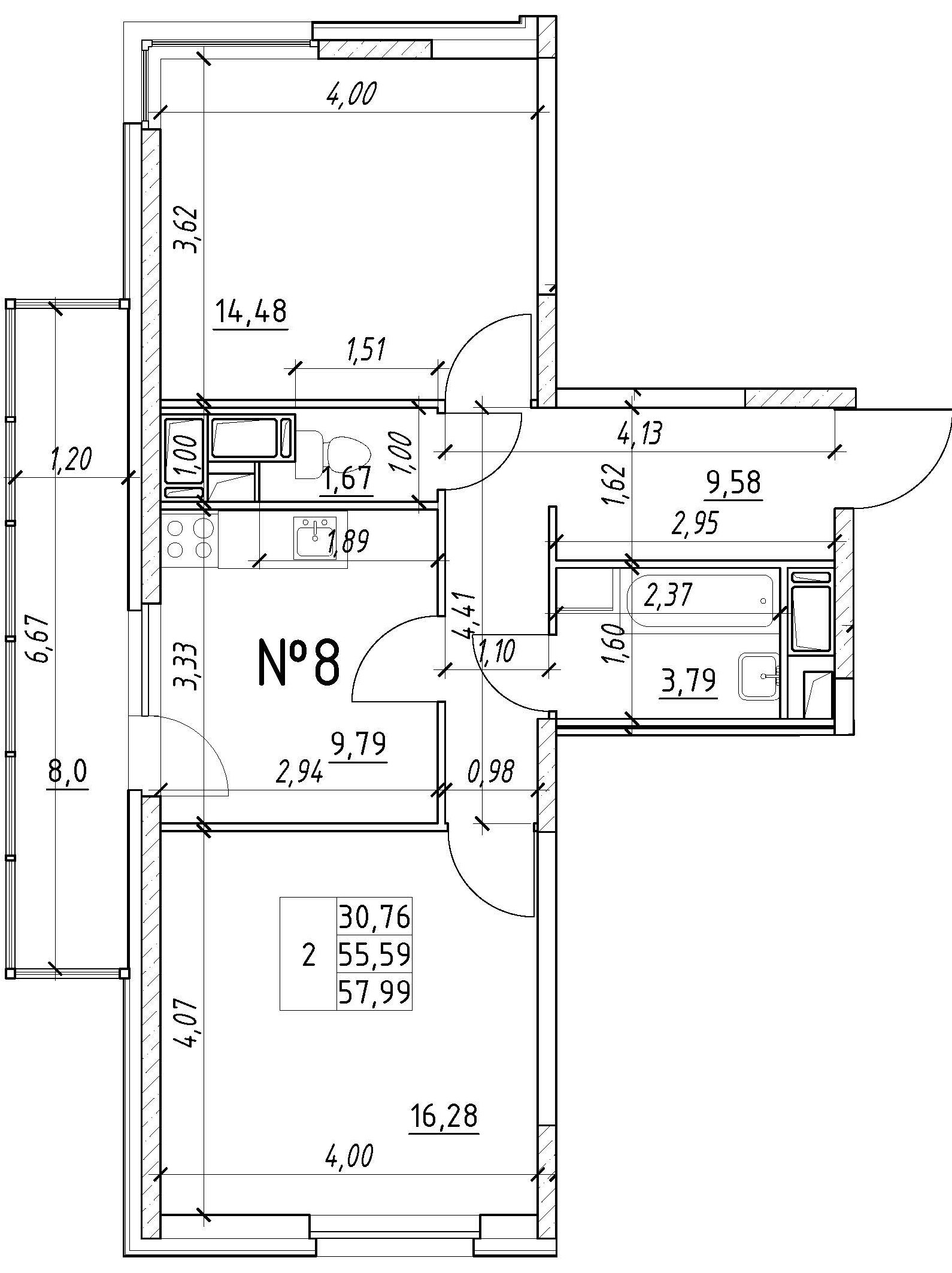 2-комнатная, 58 м² — ЖК Ап-квартал Московский (Up-квартал Московский)