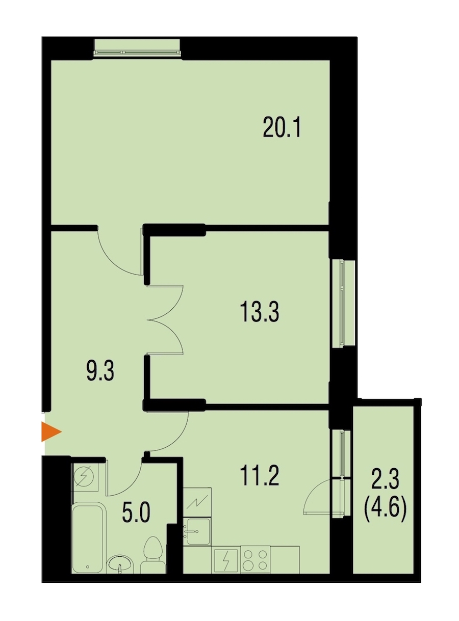 2-комнатная, 61 м² — ЖК ЖК Жемчужный Каскад