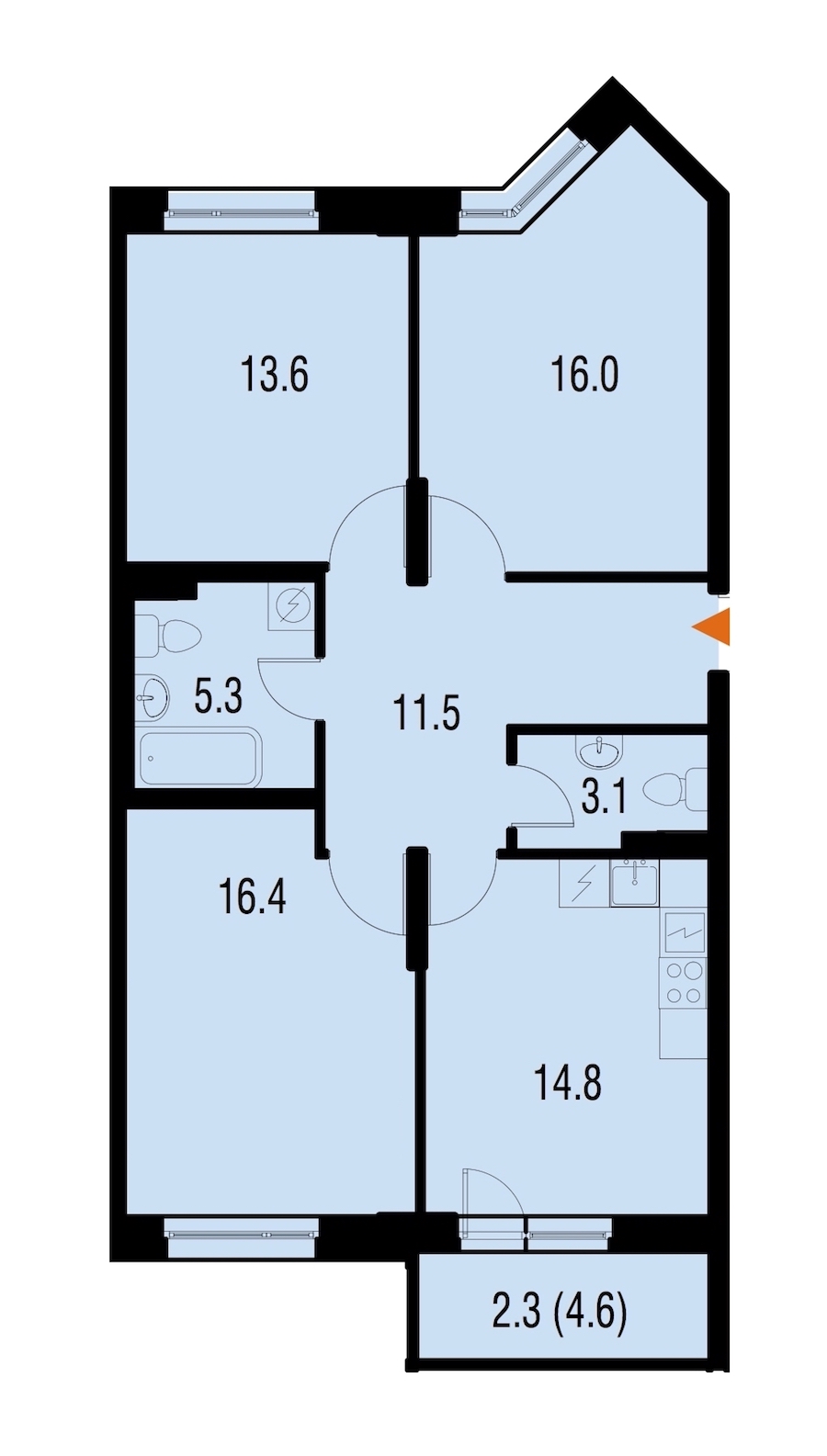 3-комнатная, 83 м² — ЖК ЖК Жемчужный Каскад