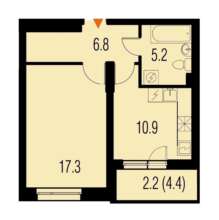 1-комнатная, 42 м² — ЖК ЖК Жемчужный Каскад