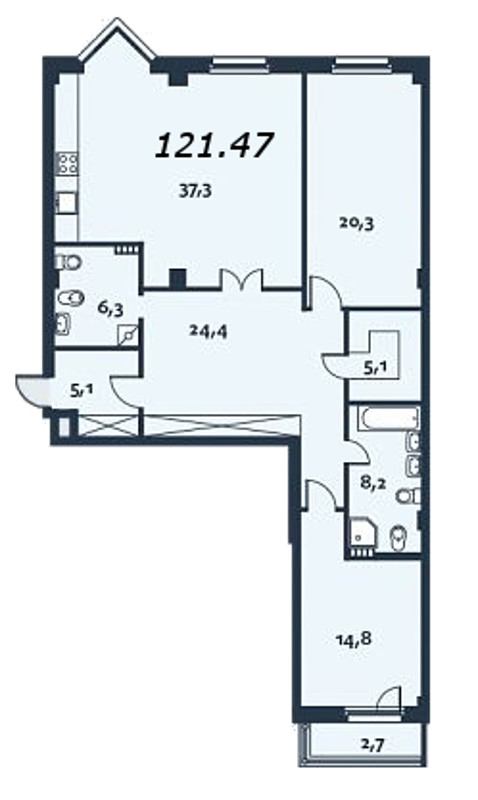 2-комнатная, 122 м² — ЖК ЖК Royal Park (Роял Парк)