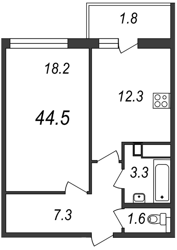 1-комнатная, 45 м² — ЖК ЖК Золотая долина