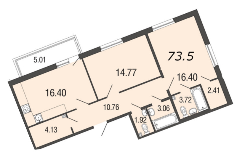 2-комнатная, 73 м² — ЖК ЖК ЭкоСити