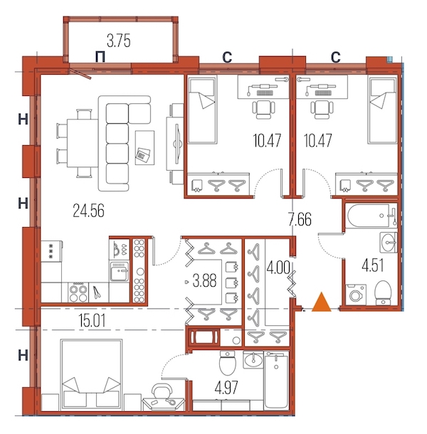3-комнатная, 86 м² — ЖК ЖК Legenda Героев