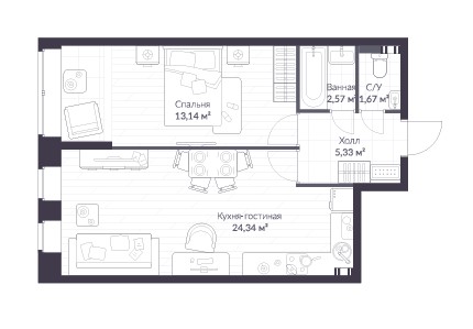 2-комнатная, 49.9 м² — ЖК ЖК «Верен Вилладж Стрельна (Veren Village Стрельна)»