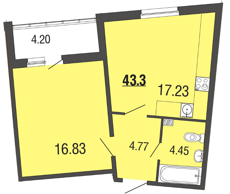 1-комнатная, 43 м² — ЖК ЖК ЭкоСити
