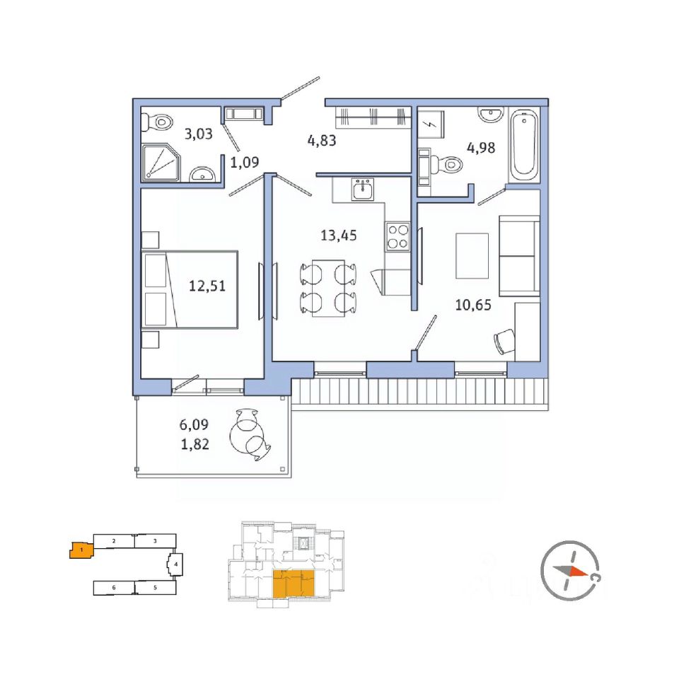 2-комнатная, 50.4 м² — ЖК ЖК Юттери