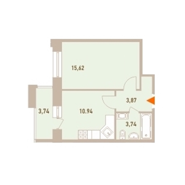 1-комнатная, 35 м² — ЖК ЖК Новый Лесснер