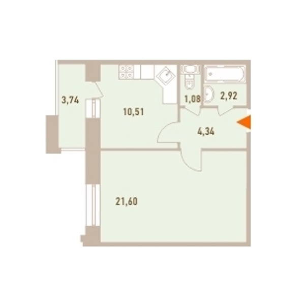 1-комнатная, 42 м² — ЖК ЖК Новый Лесснер